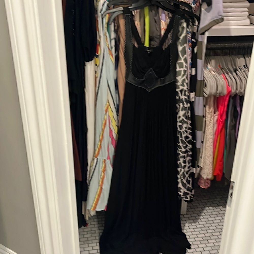 SKY black maxi dress with leather trim detail, sz S